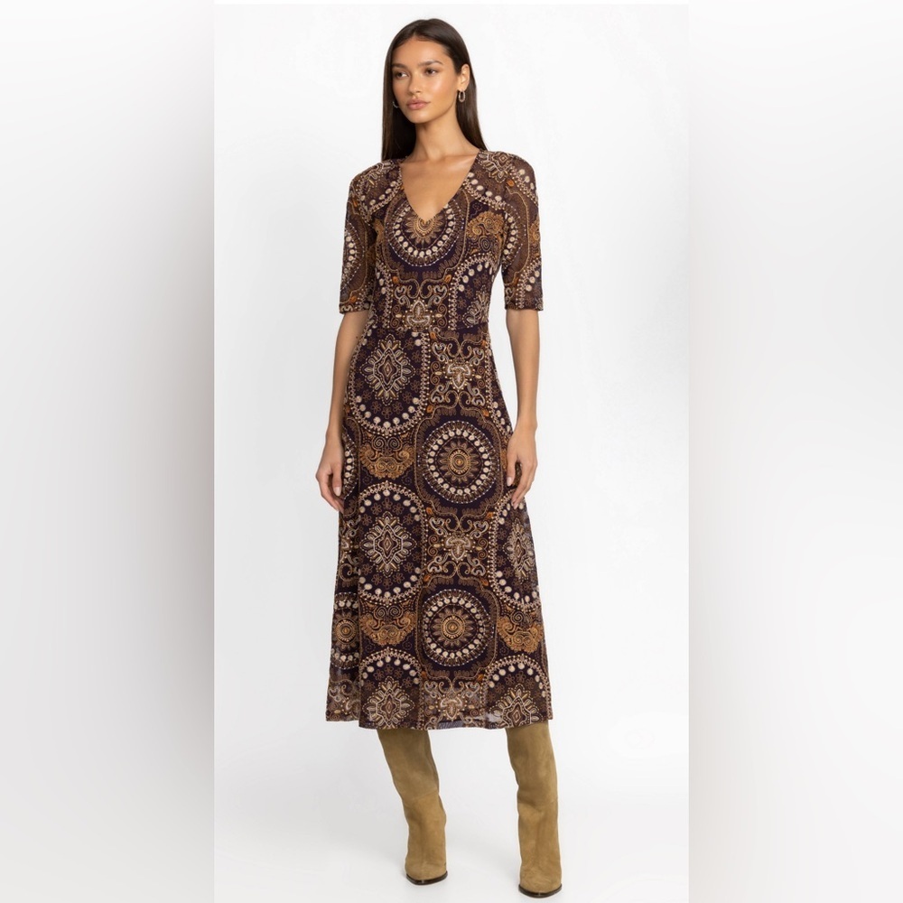 JOHNNY WAS LOVING IS EASY MESH EMBROIDERED MIDI DRESS - Picture 2 of 10